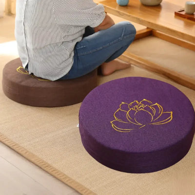 Cojín de Meditación de Lino con Loto – 40x6 cm