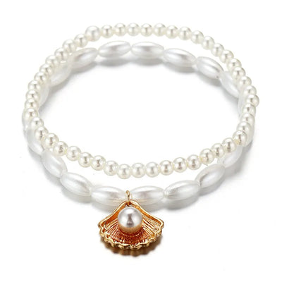 Tobillera de mujer con perlas redondas