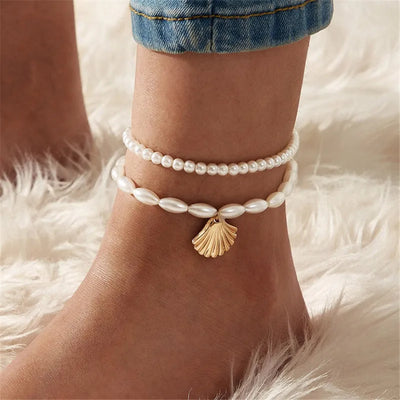 Tobillera de mujer con perlas redondas