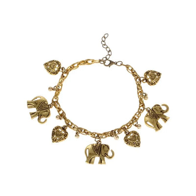 Tobillera vintage de elefante y corazón