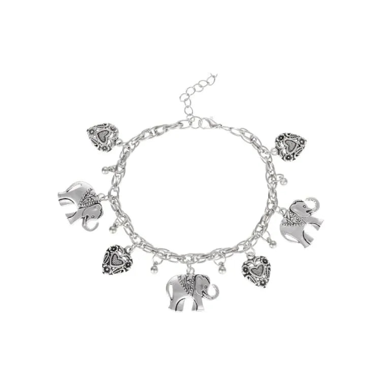 Tobillera vintage de elefante y corazón