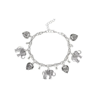 Tobillera vintage de elefante y corazón