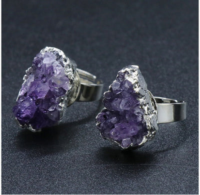 Anillo Ajustable de Amatista Natural en Plata y Oro 18K