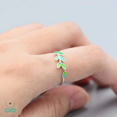 Anillo de la Hoja del Árbol de la Vida - Plata Esterlina 925 Ajustable
