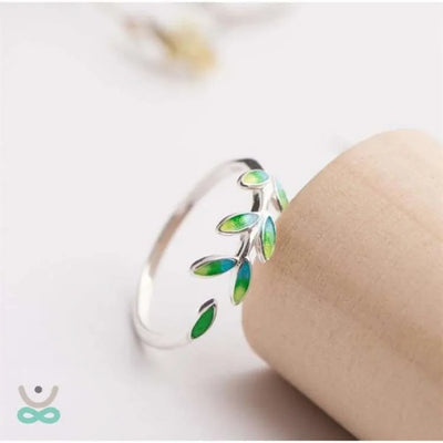 Anillo de la Hoja del Árbol de la Vida - Plata Esterlina 925 Ajustable