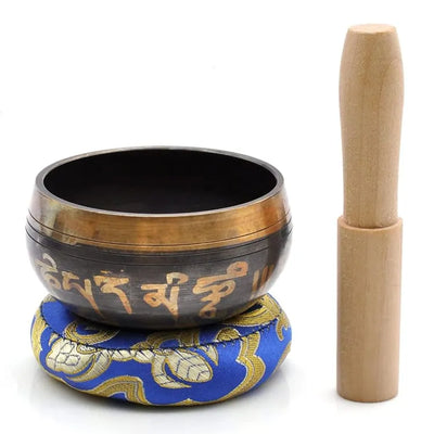 Cuenco tibetano con palo de madera y cojín de resonancia