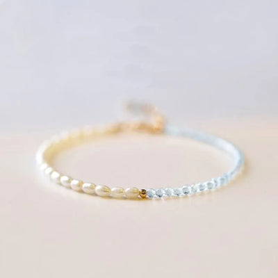 Pulsera de perlas finas y aguamarinas