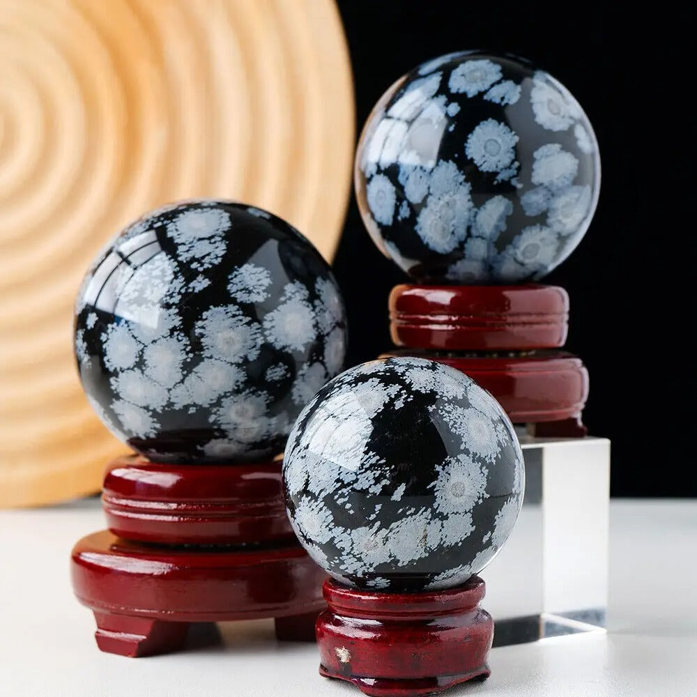 Esfera de Obsidiana Nevada Natural para Energía y Decoración Zen