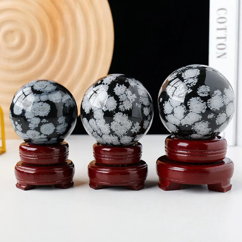 Esfera de Obsidiana Nevada Natural para Energía y Decoración Zen