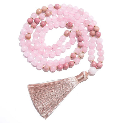 Collar Mala de 108 Cuentas de Cuarzo Rosa y Rodonita