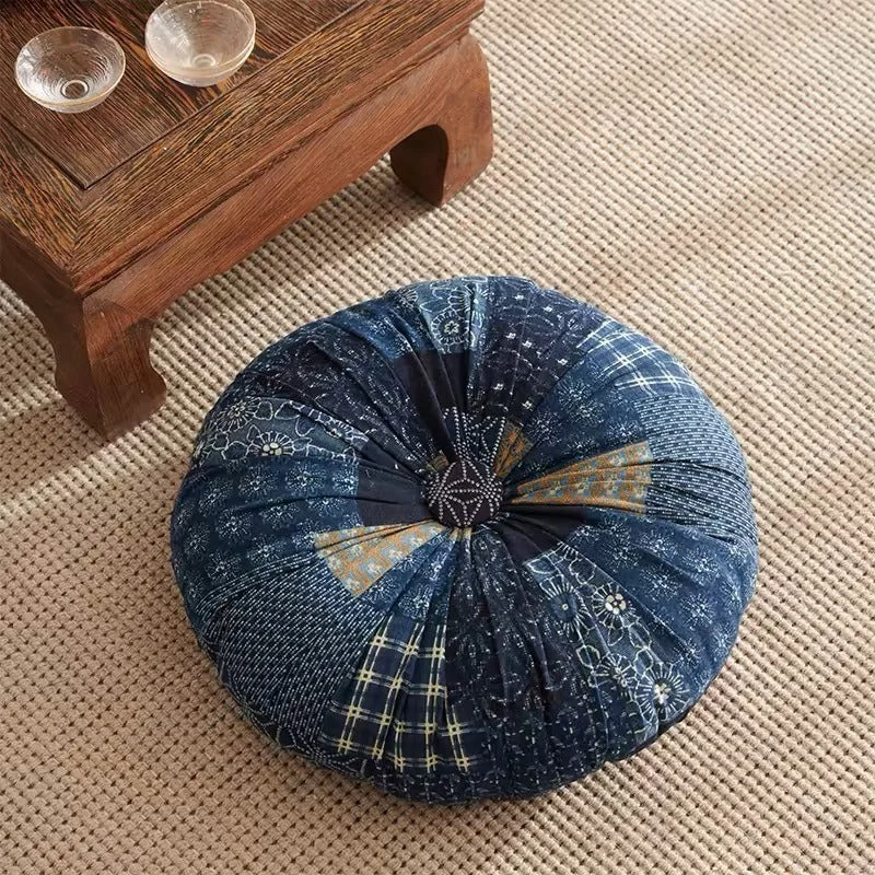 Cojín Redondo Bohemio Mandala Azul