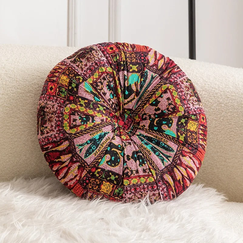 Cojín Redondo Bohemio Mandala Rojo