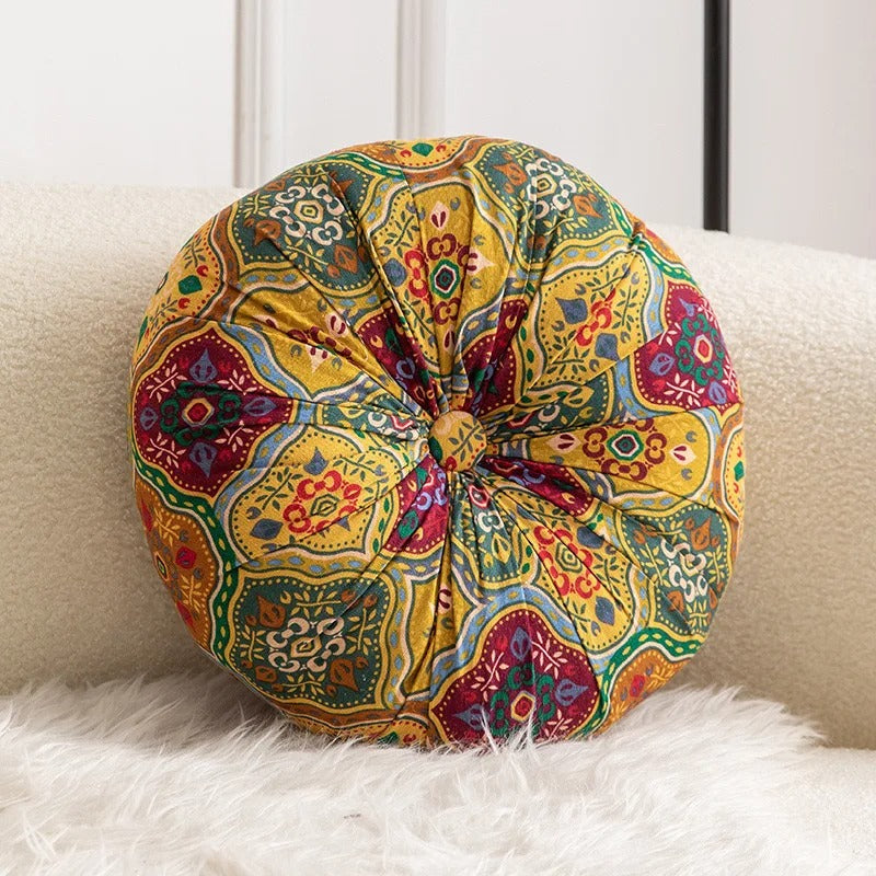 Cojín Redondo Bohemio Mandala Amarillo
