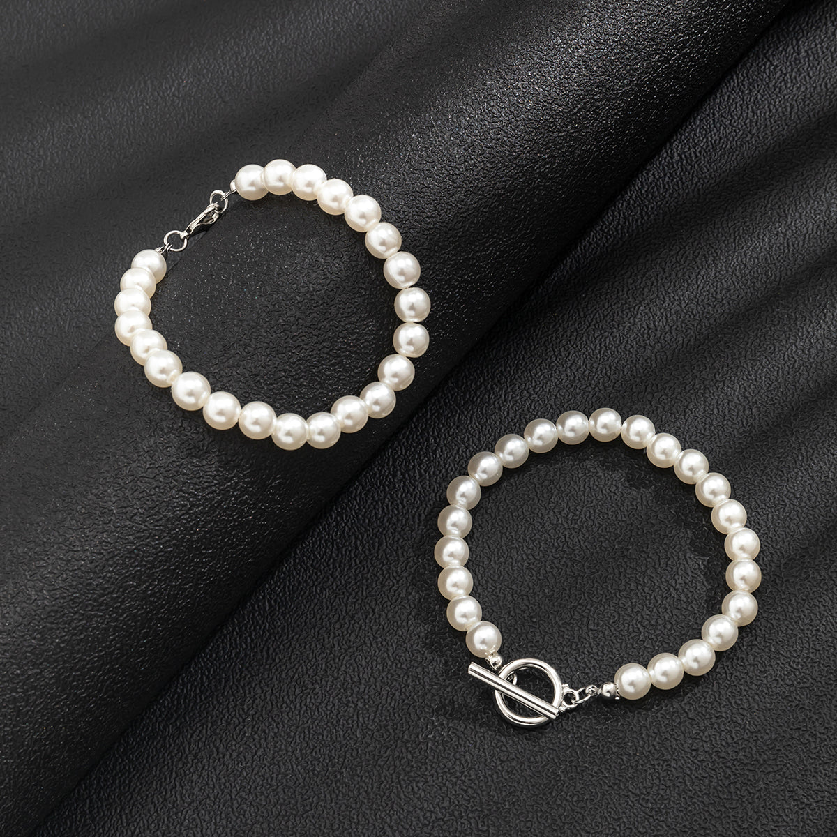 Pulsera de 2 piezas de perlas blancas para hombres