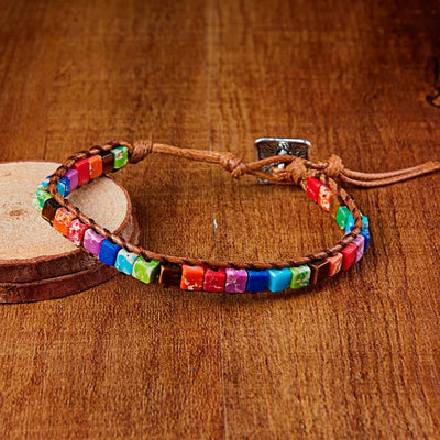 Bracelet 7 Chakras multicolore en pierre naturelle et bracelet en cuir - Bracelet