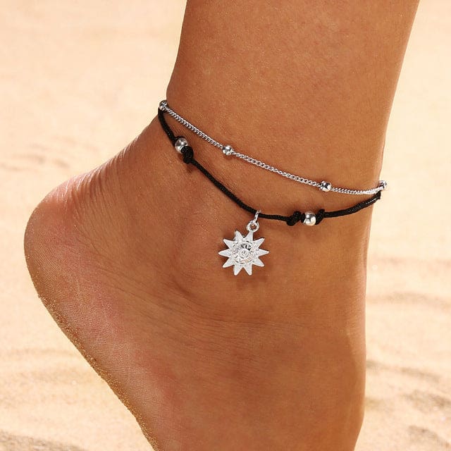 Bracelet de cheville 2 pièces avec pendentif soleil - Bracelet