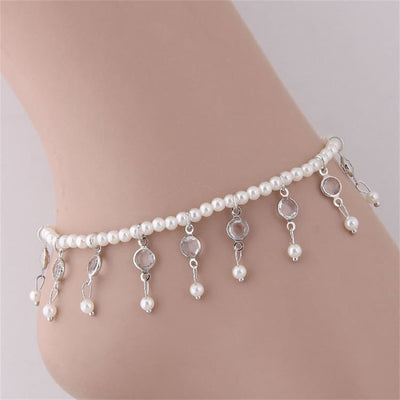 Bracelet de cheville avec perles et pendentifs en cristal - Argent - Bracelet
