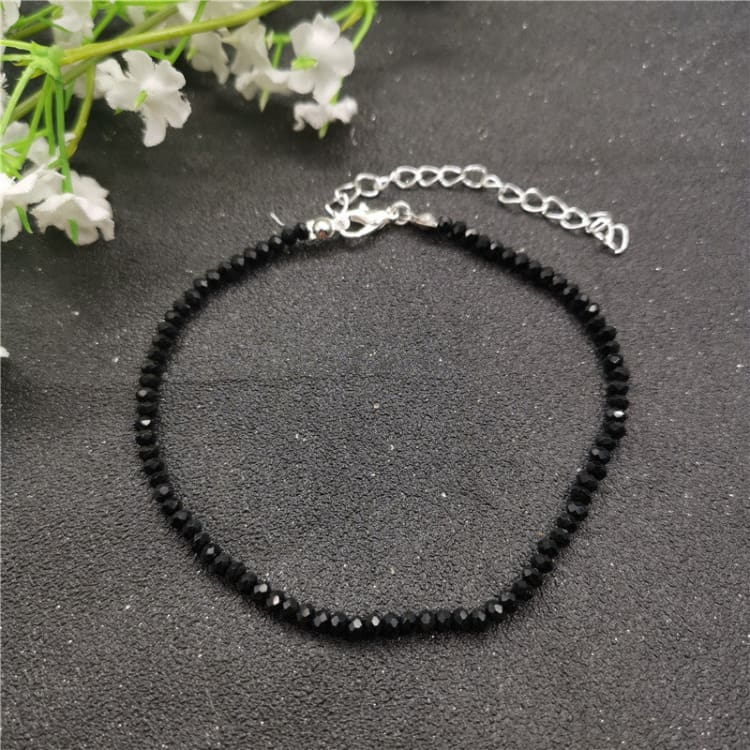 Bracelet de cheville en perles de cristal pour femme - Argent - Bracelet