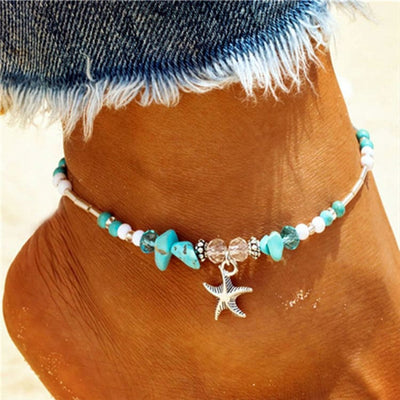 Bracelet de cheville étoile de mer en turquoise