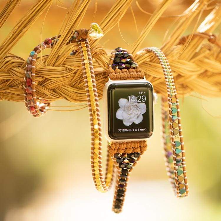 Bracelet Wrap Apple Watch Hématite et cœur