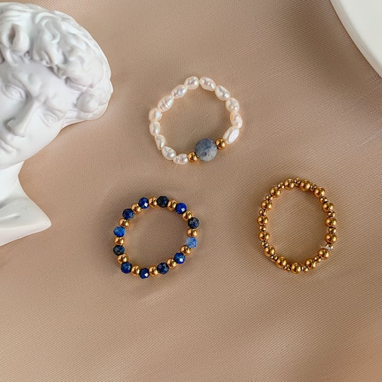 Trio de Bagues en perles de Lapis Lazuli